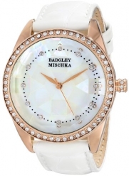 Badgley Mischka Women's BA/1334WMRG Swarovski Crystal Accented Rose Gold-Tone White Leather Strap Watch