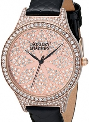 Badgley Mischka Women's BA/1348PKBK Swarovski Crystal Accented Black Leather Strap Watch