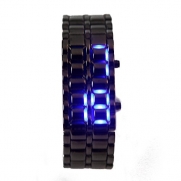 HDE Gunmetal Gray Iron Samurai Style Stainless Steel Digital Volcanic Lava Watch with Blue LED Display
