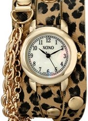 XOXO Women's XO5624  Cheetah Patterned Band with Chains Accent Double Wrap Watch