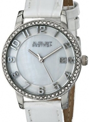 August Steiner Women's AS8056WT Mother-of-Pearl Silver-Tone Watch with White Leather Strap