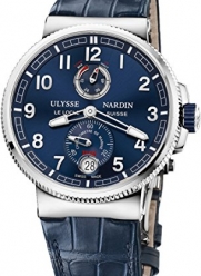Ulysse Nardin Marine Chronometer Blue Alligator Leather Mens Watch 1183-126-63