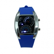 HDE Men's Water Resistant RPM Rally Tachometer Digital LED Display Sports Watch w/ Blue Jelly Silicone Band