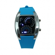 HDE Men's Water Resistant RPM Rally Tachometer Digital LED Display Sports Watch w/ Light Blue Jelly Silicone Band