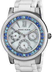 Anne Klein Women's AK/1683BLWT Blue Swarovski Crystal Accented White Ceramic Bracelet Watch