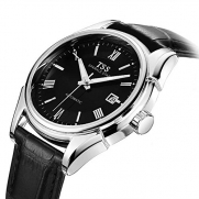TSS Men's Black Dial Silver Hand Black Leather Band Quartz Movement Wrist Watch