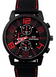 shot-in Luxury Mens Championship Fashion Silicone GT Sport Wtach (Red)