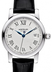 Montblanc Star Date Automatic Silver Dial Black Leather Mens Watch 107114