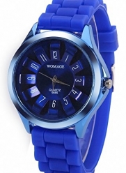 shot-in Round Dial Colorful Analog Digital Watch with Silicone Strap Girls Watches (Deep Blue)
