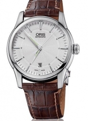Oris Artelier Date Silver Dial Brown Leather Mens Watch 733-7670-4051LS