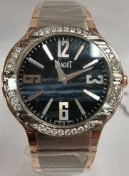 Piaget Polo Women's Black Dial White And Rose Gold Diamond Swiss Made Watch G0A36232