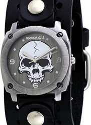 Nemesis #B926K Men's Gun Metal Skull Dial Wide Leather Cuff Band Watch