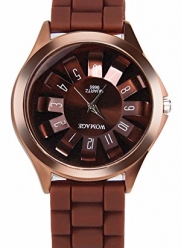 shot-in Round Dial Colorful Analog Digital Watch with Silicone Strap Girls Watches (Coffee)