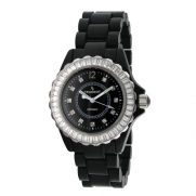 Peugeot Women's PS4885BK Swiss Ceramic Swarovski Crystal Black Dial Watch