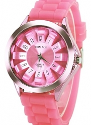shot-in Round Dial Colorful Analog Digital Watch with Silicone Strap Girls Watches (Pink)