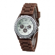Geneva Women's Fashion Crystal Case Coffee Silicone Band Quartz Wrist Watch Jelly Watches Gifts