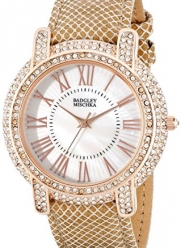 Badgley Mischka Women's BA/1354WMCM Swarovski Crystal Accented Rose Gold-Tone and Khaki Leather Strap Watch