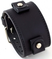 Nemesis #LBB-KK Wide Black Leather Cuff Wrist Watch Band with Black Stitching