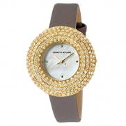 Kenneth Jay Lane Women's KJLANE-2503S-014  Mother-Of-Pearl Dial Crystal Accented Grey Silk and Leather Watch