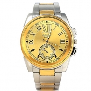 Generic Pattern Vintage Single Eye Round Easy Read Business Wrist Watches (Gold)