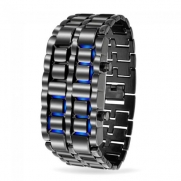 Bling Jewelry Mens Gunmetal Stainless Steel Back Digital Lava Blue Faceless LED Watch