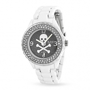Bling Jewelry Stainless Steel Back Crystal White Enamel Skull Watch
