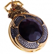 ShoppeWatch PWMDG11 Dragon Gold Tone Case Red Garnet Inset Pocket Watch