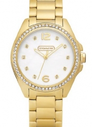 Coach Tristen Gold Plated Stainless Steel Crystal Mother of Pearl Watch 14501661