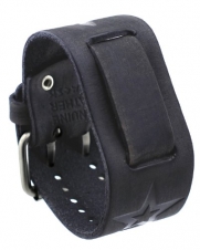 Nemesis #FST-KK 20mm Lug Width Charcoal Grey Star Icon Wide Leather Cuff Watch Band