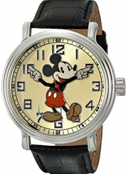 Disney Men's 56109 Vintage Mickey Mouse Watch with Black Leather Band