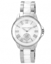Vince Camuto Women's VC/5047WTSV Round Swarovski Crystal Accented Silver-Tone White Ceramic Bracelet Watch