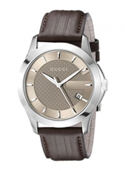Gucci Men's YA126403 G-Timeless Brown Dial Brown Leather Strap Watch