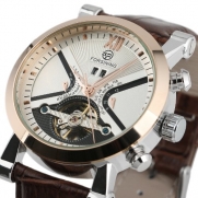 ESS Mens Automatic Mechanical Brown Leather White Dial Luxury Men's Man Wrist Watch WM354