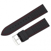 22mm Black/Red Stitched Silicone Diver Watch Band Strap Hadley Roma MS3350