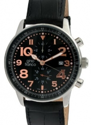 gino franco Men's 911BK Volare Round Multi-Function Stainless Steel Genuine Leather Strap Watch