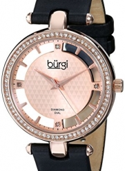 Burgi Women's BUR104RG Rose Gold-tone Diamond and Crystal Black Satin Strap Watch