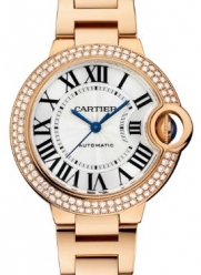 Cartier Ballon Bleu Silver Dial 18kt Rose Gold Diamond Ladies Watch WE902034