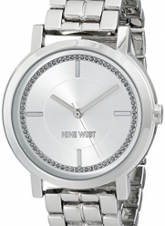 Nine West Women's NW/1643SVSB Glitter-Accented Silver-Tone Bracelet Watch