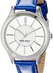 Nine West Women's NW/1703SVBL Silver-Tone Case Blue Strap Watch