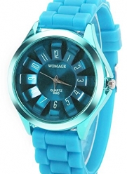 shot-in Round Dial Colorful Analog Digital Watch with Silicone Strap Girls Watches (Blue)