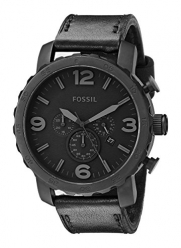 Fossil Men's JR1354 Nate Stainless Steel Chronograph Watch with Black Leather Band