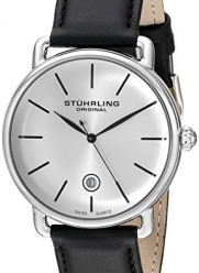 Stuhrling Original Men's 768.01 Ascot Silver-Tone Stainless Steel Watch with Black Leather Band