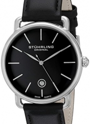 Stuhrling Original Men's 768.02 Ascot Silver-Tone Stainless Steel Watch with Black Leather Band