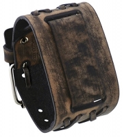 Nemesis #DXB-K 24mm Lug Width Wide Cris Cross Distressed Brown Leather Cuff Wrist Watch Band
