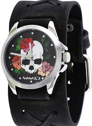 Nemesis #FXB933K Women's Love of Death Criss Cross Charcoal Wide Leather Cuff Band Watch