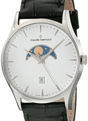 Claude Bernard Men's 79010 3 BIN Classic Gents Moon Phase Analog Display Swiss Quartz Black Watch