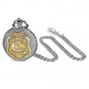 Fathers Day Gifts Antique Style Two Tone Police Shield Badge Silver and Gold Plating Mens Pocket Watch