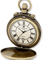 Charles-Hubert, Paris 3863-G Classic Collection Gold-Plated Antiqued Finish Hunter Case Quartz Pocket Watch