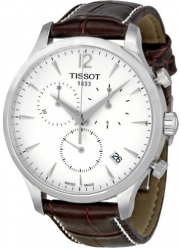 Tissot T0636171603700 Tradition Men's Chrono Quartz Silver Dial Watch with Brown Leather Strap