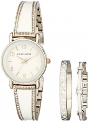 Anne Klein Women's AK/2052IVST Swarovski Crystal Accented Gold-Tone and Ivory Bangle Watch and Bracelet Set